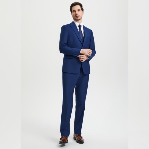 Stacy Adams Solid 3pc Men's Suit, Indigo Size 60R - Picture 5 of 6